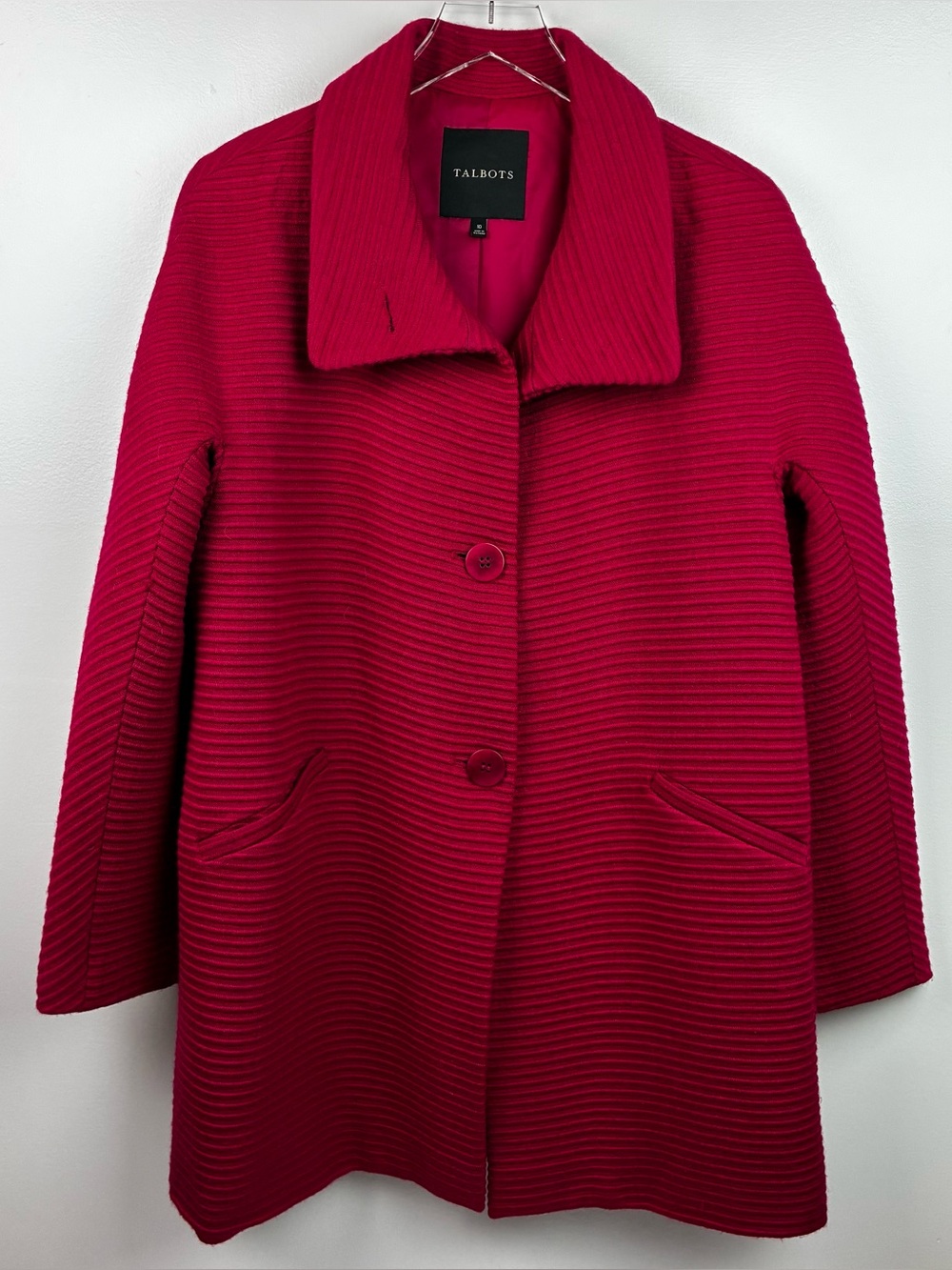 Talbots Ribbed Fuchsia Wool Blend Car Coat